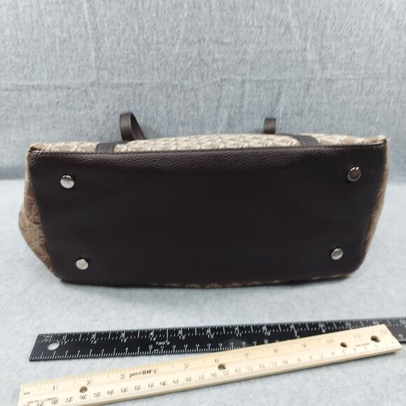 Donna Buckman Designer Tote Bag Brown & Beige Patterned Jacquard With Leather Tr - Picture 3 of 8